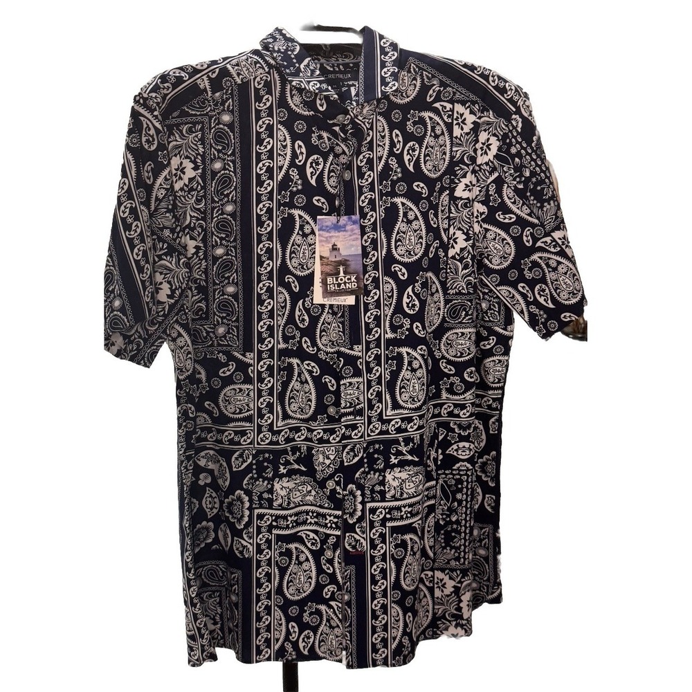 Cremieux Shirt Mens Medium Blue Paisley Short Sleeve Button Up Casual Vacay NWT‎